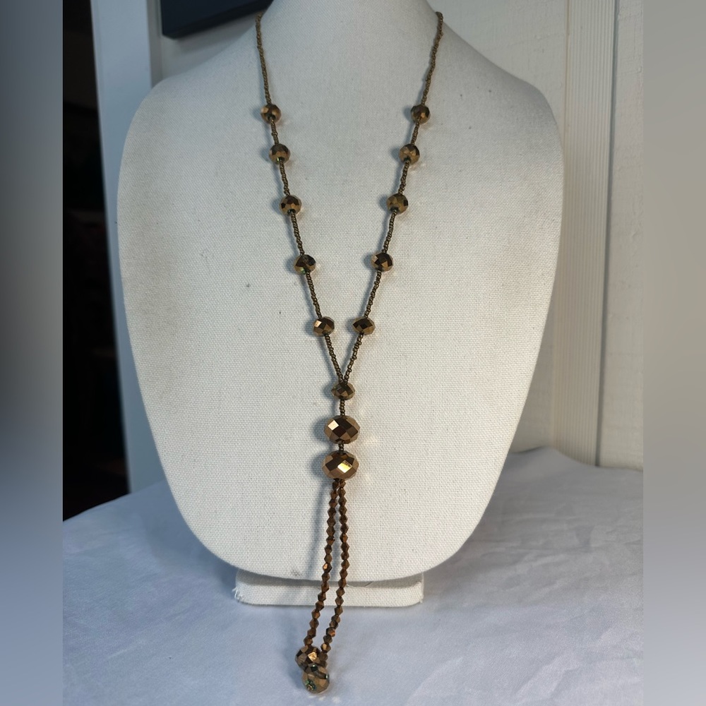 Long sparkly copper bronze tassel style necklace